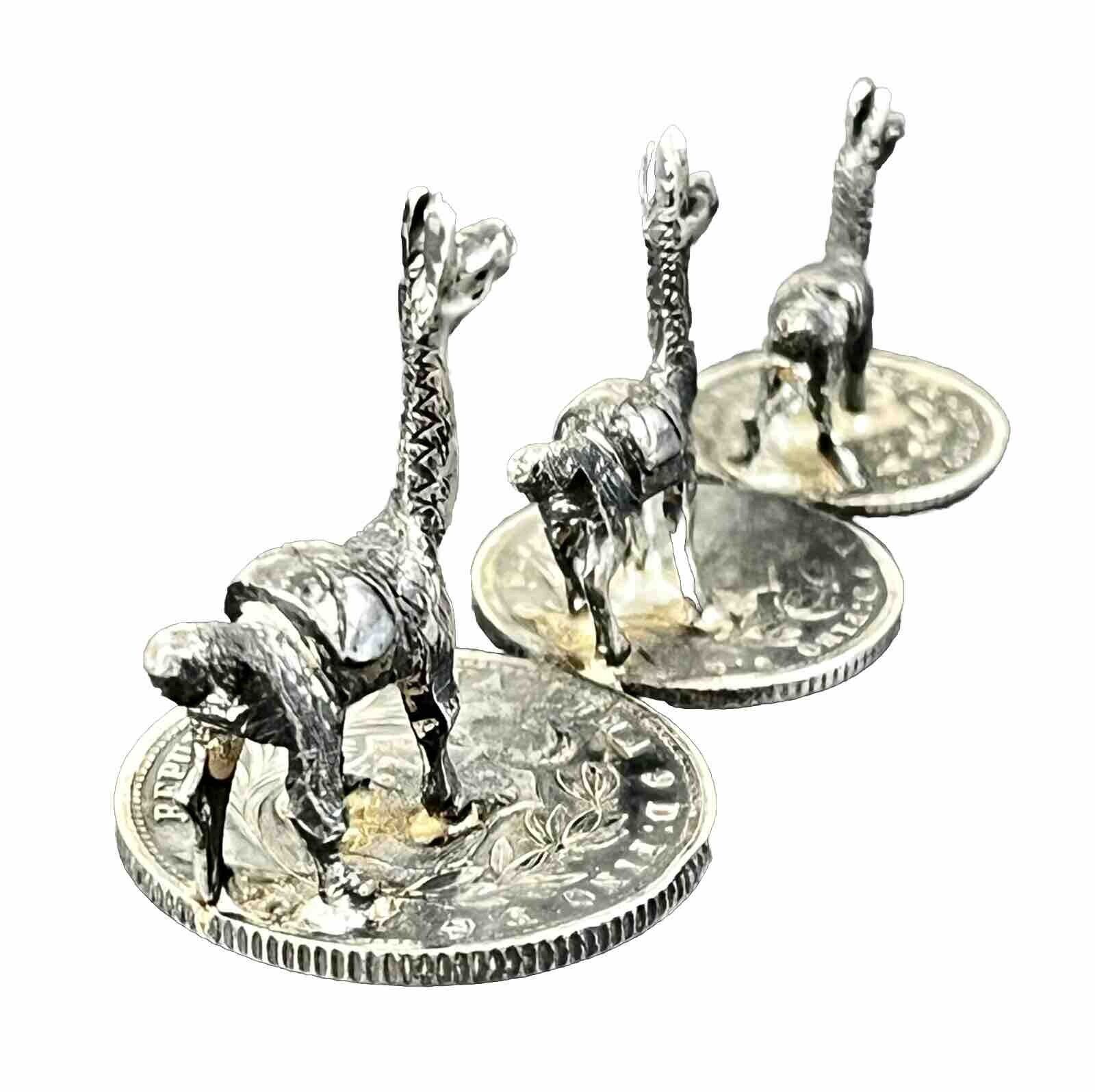 3 Vintage Solid Silver Peruvian Llama Alpaca Figurines On 900 Silver Sol Coins
